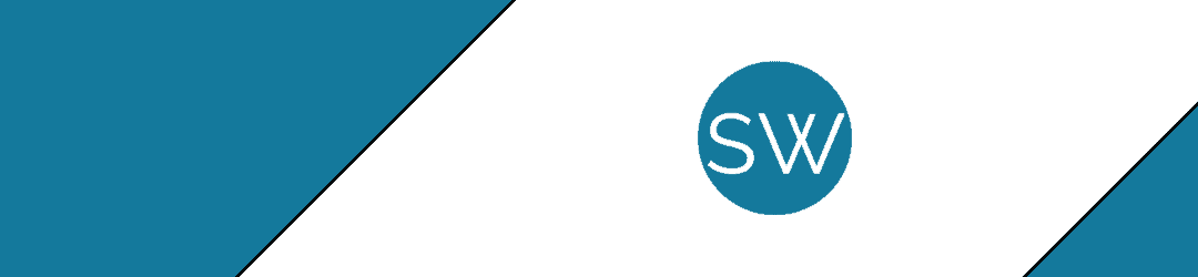 The image displays an abstract design with a split background of white and a shade of light teal, diagonally divided. at the center of the white portion is a circle with the initials 