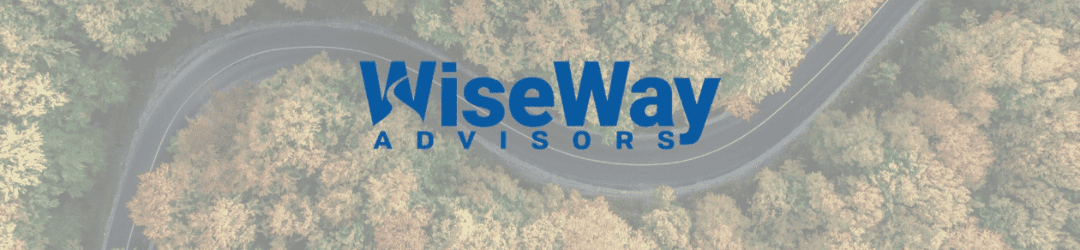 Aerial view of a curvy road winding through a forested area with the logo 