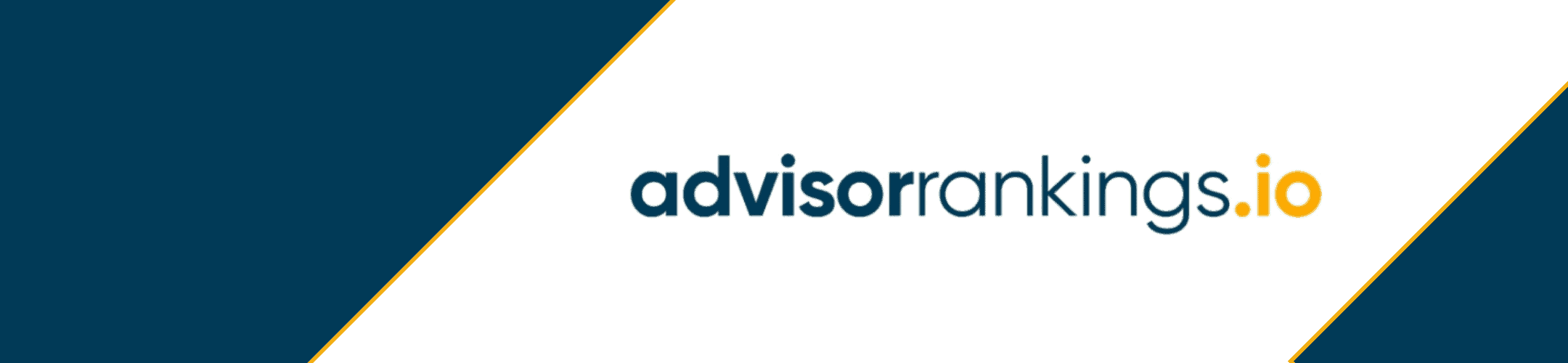 Advisorrankings.io banner with a minimalist design, featuring the company's logo on a deep blue background.