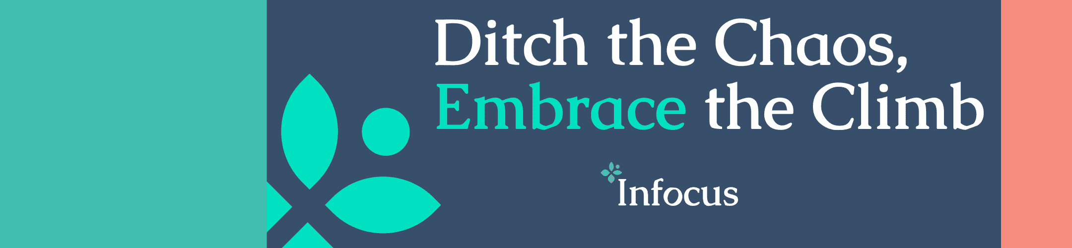 A banner with teal and coral accents features the phrase 