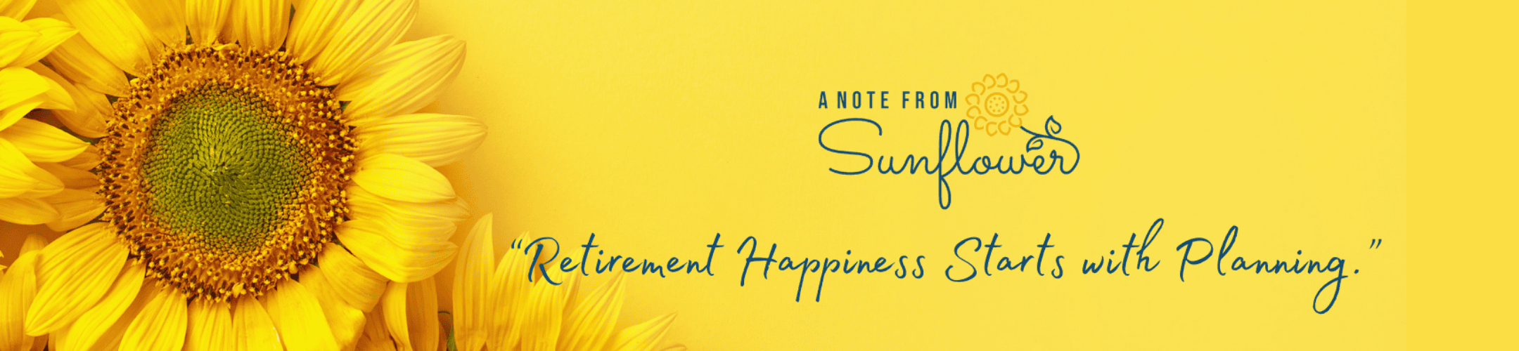 A bright yellow background with a large sunflower on the left. Text reads: 
