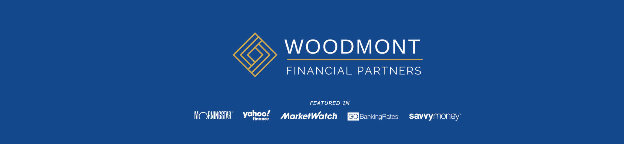 Blue banner with the Woodmont Financial Partners logo and name centered. Below, text reads 