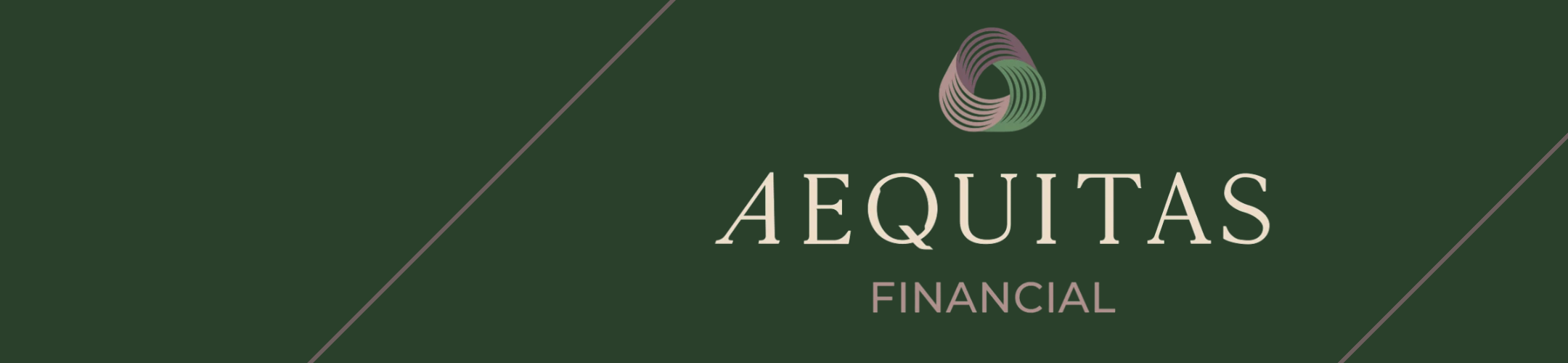 A dark green background featuring the Aequitas Financial logo, which includes a stylized circular emblem above the words 