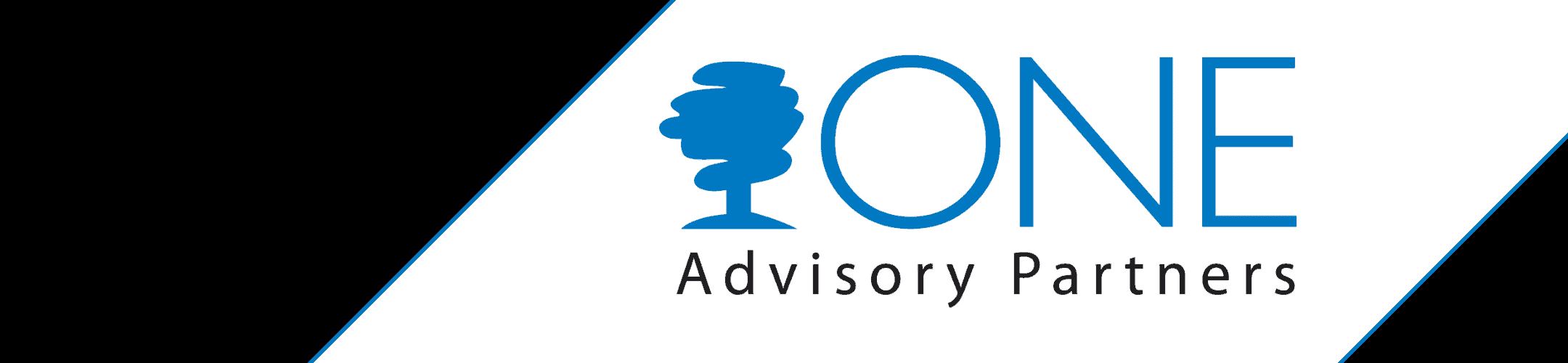 Logo for ONE Advisory Partners with a blue tree icon to the left of the word 