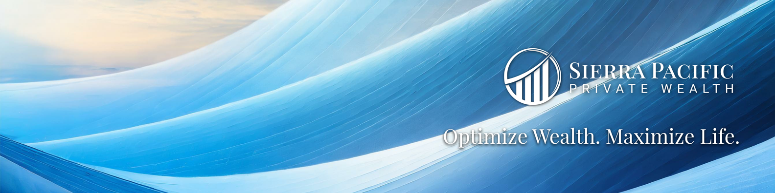 Abstract blue wave background with the Sierra Pacific Private Wealth logo and text that reads 