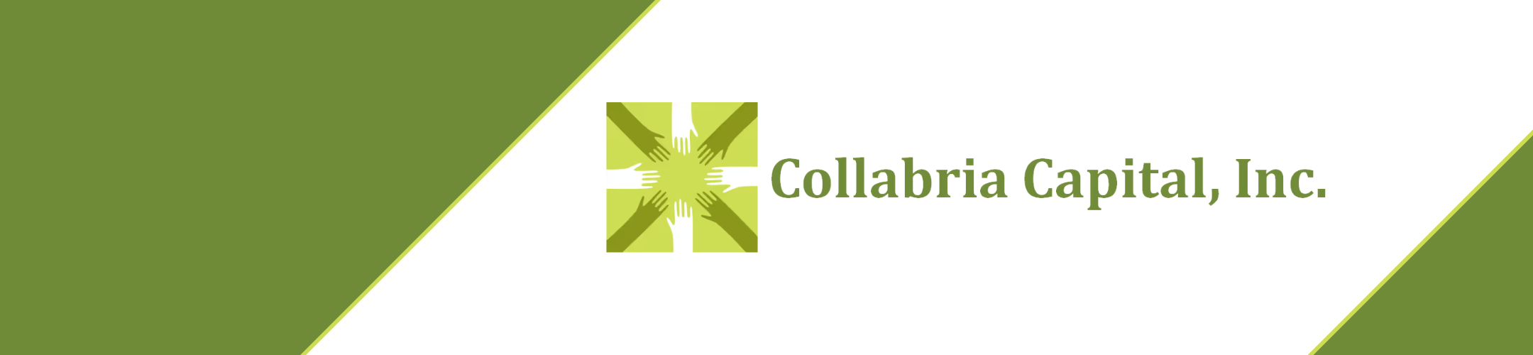 A green and white banner features the Collabria Capital, Inc. logo, which includes stylized hands forming a square, with the company name in green text to the right.
