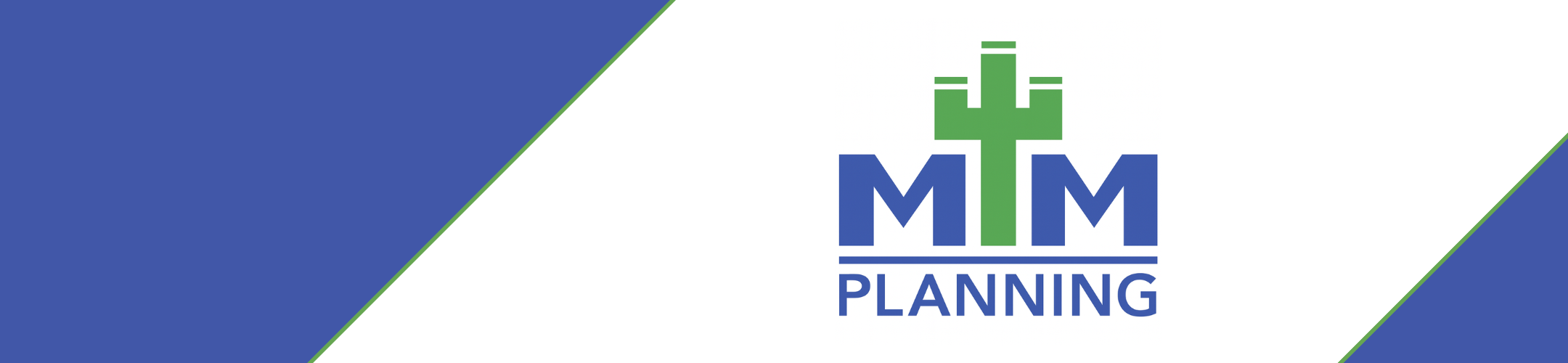 Logo on a white background with blue diagonal borders. The logo features the letters 