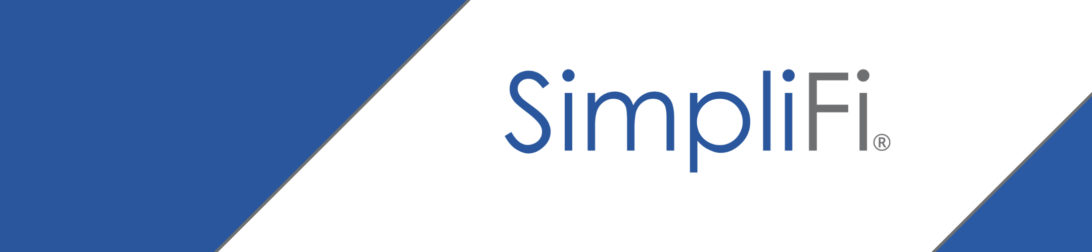 SimpliFi logo with blue and white diagonal background and 